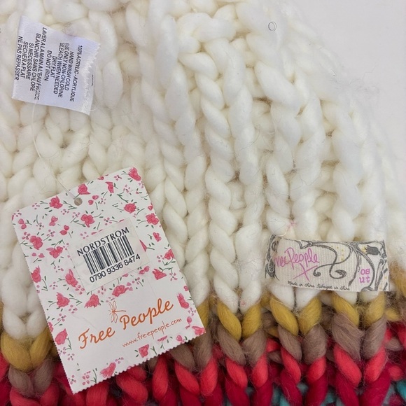 Free People Ivory Over The Rainbow Stripe Chunky Fuzzy Slouch Beanie O/S main image 10